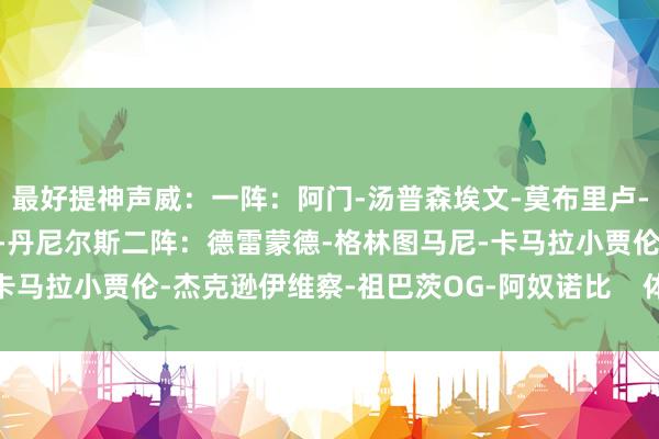最好提神声威：一阵：阿门-汤普森埃文-莫布里卢-多特杰伦-威廉姆斯戴森-丹尼尔斯二阵：德雷蒙德-格林图马尼-卡马拉小贾伦-杰克逊伊维察-祖巴茨OG-阿奴诺比    体育录像/图片